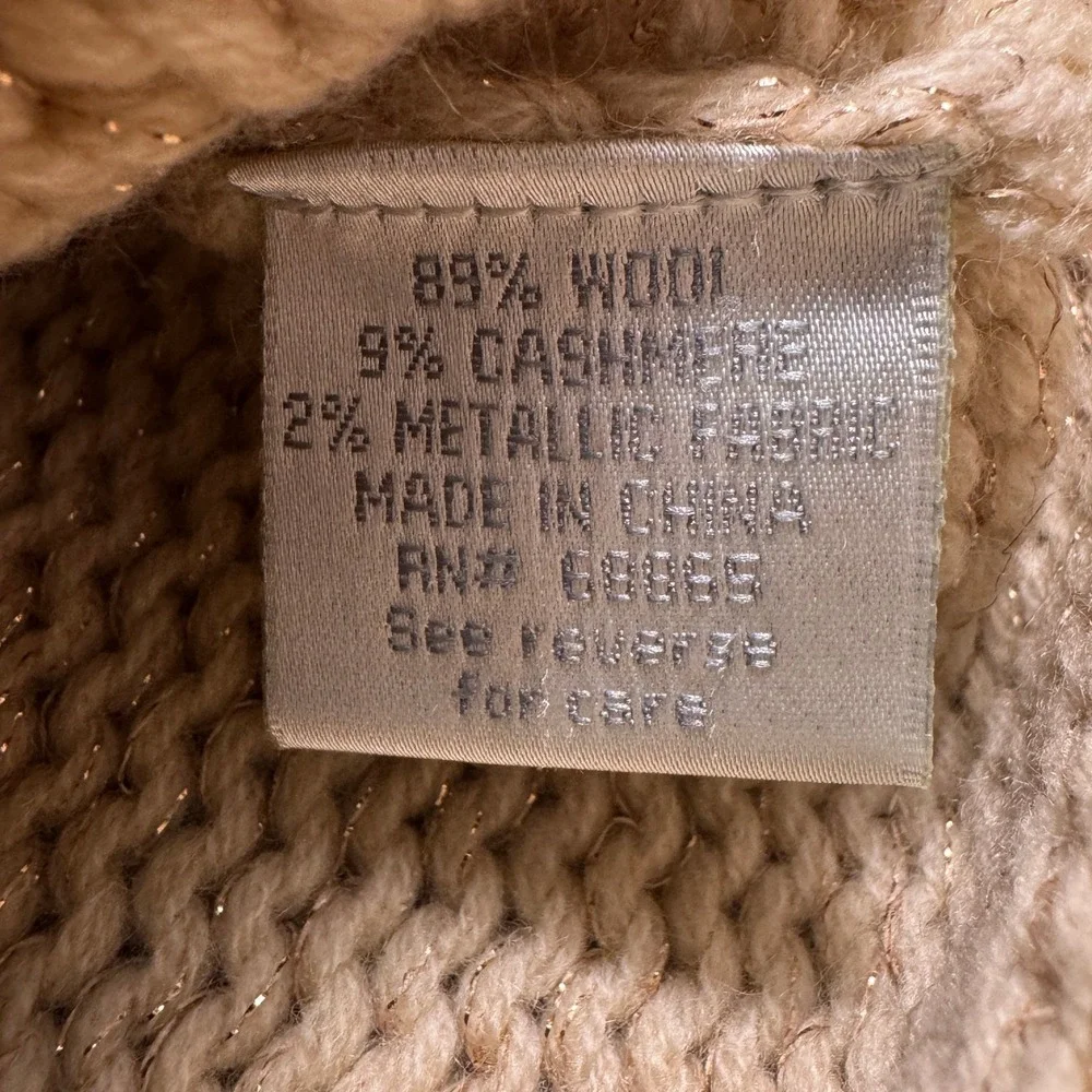 Woolly Minded Wool Cashmere Metallic Knit Sweater Tan Beige Womens‎ Medium